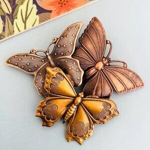 Vintage K&T Mixed Metal Butterfly Kaleidoscope Brooch Pin